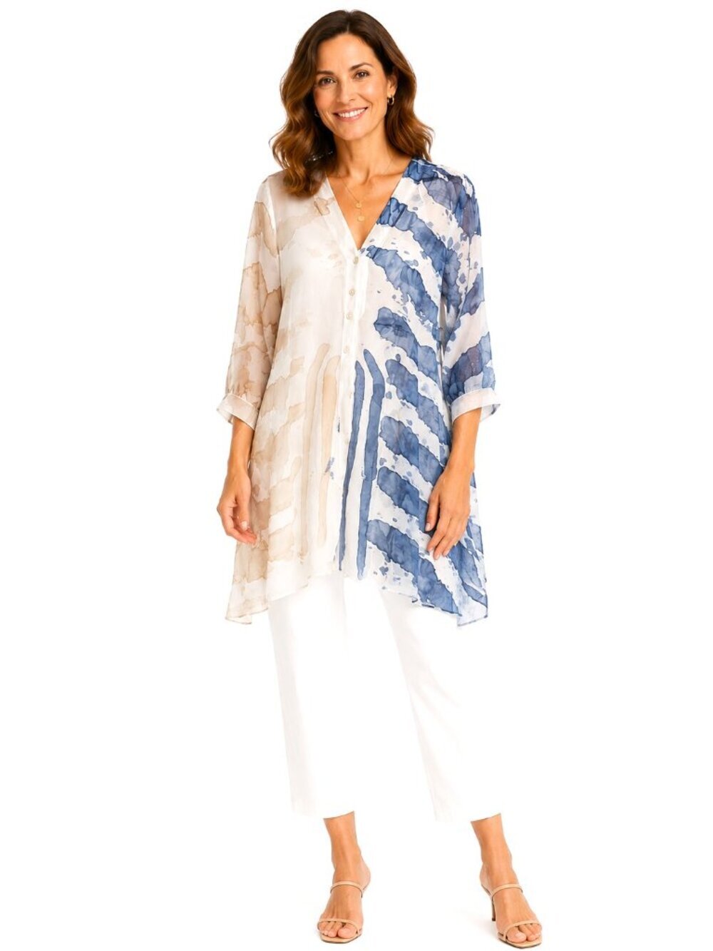 Belle France Blue Grotto Silk Sheer Tunic Top NWT